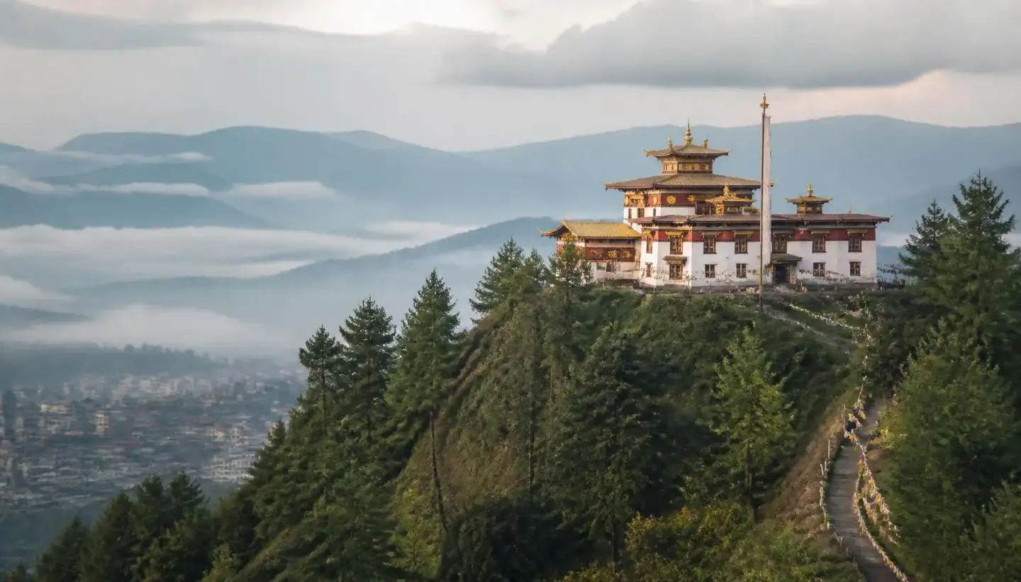 Karbandi Monastery on a forested hill above Phuentsholing